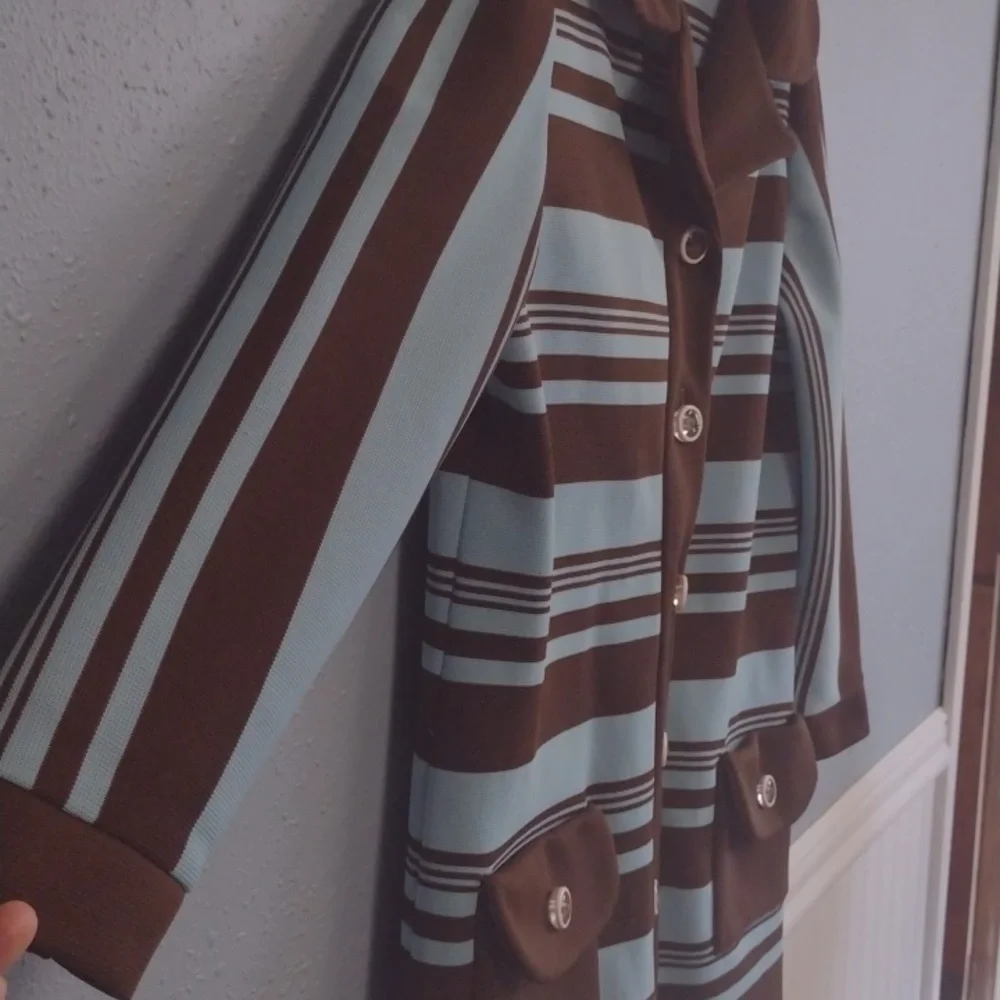 Marberni, 60's Union Made Vintage Elegant Blue/Brown Long Sleeve Dress Size 16 - Picture 7 of 16